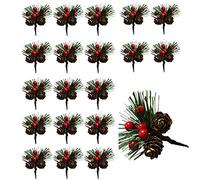 Wenlai 20 Pezzi Plettri di Pino Artificiali, Berry Pinecones Aghi di Pino, Bastoncini Artificiali Bacche di Natale, Rami di Pino Artificiale, per Decorazioni da tavola per Feste di Natale in Giardino
