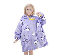 Wenlia Felpa oversize con cappuccio per bambini, felpa con cappuccio in pile Sherpa, per ragazze, super calda flanella indossabile, casual, con tasca e maniche, per ragazzi e ragazze, Panda viola, One