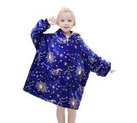 Wenlia Felpa oversize con cappuccio per bambini, felpa con cappuccio in pile Sherpa, per ragazze, super calda flanella indossabile, casual, con tasca e maniche, per ragazzi e ragazze, Navy Sun, One