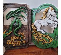 WENLIANG Il Signore degli Anelli Il Pony Rampante E Il Drago Verde Pub Signs Set, Insegna Stile Bar Fatto A Mano, Insegna Decorativa per La Casa Pub (A+B)
