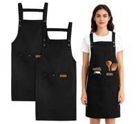 WENLISELL Confezione da 2 grembiuli neri da parrucchiere con tasca, grembiule da salone con spalline regolabili, grembiuli unisex da parrucchiere per uso domestico e cucina