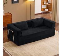WENMEE Divano componibile, Divano Letto Convertibile da Pavimento con Schienale Imbottito, braccioli e Comodo Materasso futon, Ideale Come Divano o Letto per Il Relax(Noir,200x100x75cm)