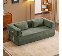 WENMEE Divano componibile, Divano Letto Convertibile da Pavimento con Schienale Imbottito, braccioli e Comodo Materasso futon, Ideale Come Divano o Letto per Il Relax(Groen,100x100x75cm)