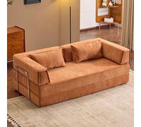 WENMEE Divano componibile, Divano Letto Convertibile da Pavimento con Schienale Imbottito, braccioli e Comodo Materasso futon, Ideale Come Divano o Letto per Il Relax(Caramel,150x100x75cm)