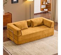 WENMEE Divano componibile, Divano Letto Convertibile da Pavimento con Schienale Imbottito, braccioli e Comodo Materasso futon, Ideale Come Divano o Letto per Il Relax(Turmeric,220x100x75cm)