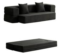 WENMEE Divano componibile trasformabile, Divano Letto Pieghevole da Pavimento, Divano modulare per Soggiorno, Camera da Letto o Salotto, in Tessuto a Coste(Noir,200x75x64cm)