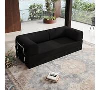 WENMEE Divano Letto Futon Convertibile 4 in 1, Divano Letto Estraibile, Divano Letto A Due Posti, Schienale E Braccioli Rimovibili, Nessun Montaggio(Noir,180x100x70cm)