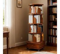 WENMEE Libreria Girevole, Libreria A Torre A 360°, Stretta Da Pavimento, Con Deflettore Per Piccoli Spazi(5-142x46x30cm)