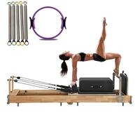 WENMEE Macchina Pilates Reformer in Legno, Panca per distensioni con Pesi Regolabile con Box e Trampolino per Saltare, Studio di Yoga a casa(Noir)