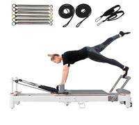 WENMEE Reformer per Pilates, Pieghevole, Portatile, con Telaio in Alluminio per Allenamento A Casa, in Legno di Quercia