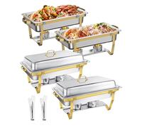 WENMILY Chafing Dish Buffet Set 9L[Elegante Oro e Argento],4 Bain-marie Dorati [Design a Bordo Arrotolato], Riscaldavivande in Acciaio Inossidabile per Buffet di Catering e Qualsiasi Feste