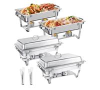 WENMILY Chafing Dish Buffet Set da 9 l, robusto e di alta qualità, 4 contenitori caldi in acciaio inox, per catering buffet e feste, incl. pinza da portata (argento quadrato, 4 set da 1/2+1/1
