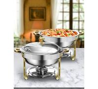 WENMILY Set 2 Chafers Buffet 5L in Acciaio Inox Oro/Argento con Coperchio - Riscaldavivande Professionali per Ristorazione, Matrimoni ed Eventi