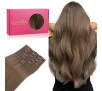 WENNALIFE, Extension a clip di capelli veri, remy, colorati, 55,9 cm, 120 g, 7 pezzi, castano cenere chiaro