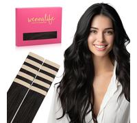 WENNALIFE Extension Capelli Veri Biadesivo, 10pz 25cm 20g Nero Naturale Extension Biadesive Capelli Veri Lisci Remy Tape in Hair Extensions Capelli Setosi Solo per L'aggiunta di Colori