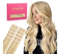WENNALIFE Extension Capelli Veri Biadesivo, 10pz 30cm 20g Biondo Chiaro con Riflessi Biondi Dorati Extension Biadesive Capelli Veri Lisci Remy Tape in Hair Extensions Capelli Setosi