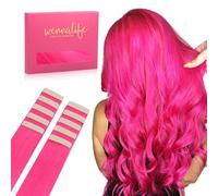 WENNALIFE Extension Capelli Veri Biadesivo, 10pz 30cm 20g Rosa Caldo Extension Biadesive Capelli Veri Lisci Remy Tape in Hair Extensions Capelli Setosi Solo per L'aggiunta di Colori Set di Ricarica