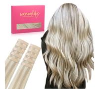 WENNALIFE Extension Capelli Veri Biadesivo, 10pz 35cm 25g Biondo Cenere con Riflessi Biondo Platino Extension Biadesive Capelli Veri Lisci Remy Tape in Hair Extensions Capelli Setosi