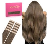 WENNALIFE Extension Capelli Veri Biadesivo, 10pz 35cm 25g Marrone Cenere Chiaro Extension Biadesive Capelli Veri Lisci Remy Tape in Hair Extensions Capelli Setosi Solo per L'aggiunta di Colori