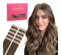 WENNALIFE Extension Capelli Veri Biadesivo, 10pz 40cm 25g Balayage Marrone Cioccolato a Biondo Caramello Extension Biadesive Capelli Veri Lisci Remy Tape in Hair Extensions Capelli Setosi