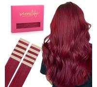 WENNALIFE Extension Capelli Veri Biadesivo, 10pz 40cm 25g Rosso borgogna Extension Biadesive Capelli Veri Lisci Remy Tape in Hair Extensions Capelli Setosi Solo per L'aggiunta di Colori