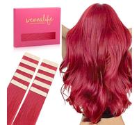 WENNALIFE Extension Capelli Veri Biadesivo, 10pz 40cm 25g Rosso Extension Biadesive Capelli Veri Lisci Remy Tape in Hair Extensions Capelli Setosi Solo per L'aggiunta di Colori Set di Ricarica