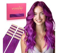 WENNALIFE Extension Capelli Veri Biadesivo, 10pz 40cm 25g Viola Extension Biadesive Capelli Veri Lisci Remy Tape in Hair Extensions Capelli Setosi Solo per L'aggiunta di Colori Set di Ricarica