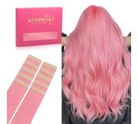 WENNALIFE Extension Capelli Veri Biadesivo, 10pz 55cm 30g Rosa Pesca Extension Biadesive Capelli Veri Lisci Remy Tape in Hair Extensions Capelli Setosi Solo per L'aggiunta di Colori Set di Ricarica
