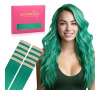 WENNALIFE Extension Capelli Veri Biadesivo, 10pz 65cm 30g Verde Extension Biadesive Capelli Veri Lisci Remy Tape in Hair Extensions Capelli Setosi Solo per L'aggiunta di Colori Set di Ricarica