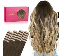 WENNALIFE Extension Capelli Veri Biadesivo, 20pcs 35cm 50g Ombreggiatura dal Castano Noce al Castano Cenere e al Biondo Candido Extension Biadesive Capelli Veri Lisci Remy Tape in Hair Extensions
