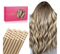 WENNALIFE Extension Capelli Veri Biadesivo, 20pz 25cm 30g Castano Cenere con Riflessi Biondo Oro Extension Biadesive Capelli Veri Lisci Remy Tape in Hair Extensions Capelli Setosi
