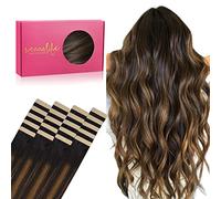 WENNALIFE Extension Capelli Veri Biadesivo, 20pz 25cm 30g Nero Naturale Misto Marrone Extension Biadesive Capelli Veri Lisci Remy Tape in Hair Extensions Capelli Setosi