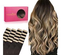 WENNALIFE Extension Capelli Veri Biadesivo, 20pz 30cm 40g Castano Scuro fino a Castano e Biondo Sporco Evidenziato Extension Biadesive Capelli Veri Lisci Remy Tape in Hair Extensions Capelli Setosi