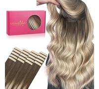 WENNALIFE Extension Capelli Veri Biadesivo, 20pz 45cm 50g dal Castano Sabbia al Biondo Platino Extension Biadesive Capelli Veri Lisci Remy Tape in Hair Extensions Capelli Setosi