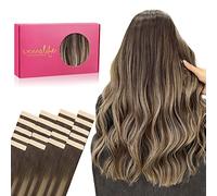 WENNALIFE Extension Capelli Veri Biadesivo, 20pz 50cm 50g Balayage Marrone Cioccolato a Biondo Miele Extension Biadesive Capelli Veri Lisci Remy Tape in Hair Extensions Capelli Setosi