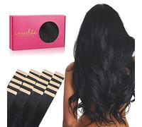 WENNALIFE Extension Capelli Veri Biadesivo, 20pz 65cm 60g Nero Jet Extension Biadesive Capelli Veri Lisci Remy Tape in Hair Extensions Capelli Setosi