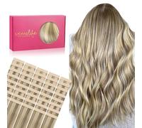 Wennalife Extension Capelli Veri Biadesivo, 40pz 25cm 60g Castano Cenere con Riflessi Biondo Oro, Tape in Hair Extensions Capelli Setosi