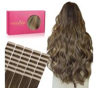 WENNALIFE Extension Capelli Veri Biadesivo, 40pz 55cm 100g Balayage Marrone Cioccolato a Biondo Caramello Extension Biadesive Capelli Veri Lisci Remy Tape in Hair Extensions Capelli Setosi