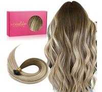 Wennalife Extension Capelli Veri Cheratina, 35cm Extension Cheratina Capelli Veri, Ombreggiatura dal Castano Noce al Castano Cenere e al Biondo Candido Remy Umani per 50g 50 Ciocche