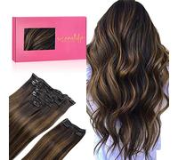 WENNALIFE Extension Capelli Veri Clip, 150g 9Pezzi 35cm Balayage Castano Scuro Misto Castano Extension Capelli Clip Umani Extension Clip Extension Capelli Veri Clip Remy Extension Clip Capelli Veri