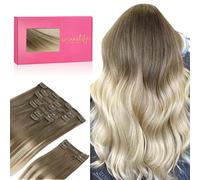 WENNALIFE Extension Capelli Veri Clip, 150g 9Pezzi 40cm dal Castano Sabbia al Biondo Platino Extension Capelli Clip Umani Extension Clip Extension Capelli Veri Clip Remy Extension Clip Capelli Veri