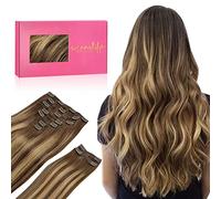 WENNALIFE Extension Capelli Veri Clip, 150g 9Pezzi 45cm Balayage Marrone Cioccolato a Biondo Miele Extension Capelli Clip Extension Clip Extension Capelli Veri Clip Remy Extension Clip Capelli Veri