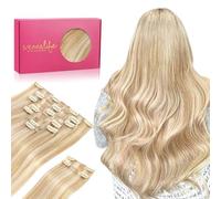 WENNALIFE Extension Capelli Veri Clip, 150g 9Pezzi 45cm Biondo Sporco Illuminato Biondo Candido Extension Capelli Clip Umani Extension Clip Extension Capelli Veri Clip Remy Extension Clip Capelli Veri