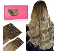 WENNALIFE Extension Capelli Veri Clip, 150g 9Pezzi 50cm Ombreggiatura dal Castano Noce al Castano Cenere e al Biondo Candido Extension Capelli Clip Extension Clip Remy Extension Clip Capelli Veri