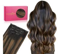 WENNALIFE Extension Capelli Veri Clip, 35cm 75g 5Pezzi Balayage Castano Scuro Misto Castano Extension Clip Capelli Veri Lisci Umani Extension Con Clip Naturali Extension Capelli Veri