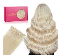 WENNALIFE Extension Capelli Veri Clip, 38cm 70g 7Pezzi Biondo Candido Extension Clip Capelli Veri Lisci Umani Extension Con Clip Naturali Extension Capelli Veri