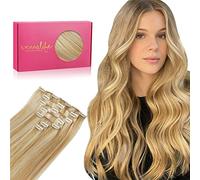 WENNALIFE Extension Capelli Veri Clip, 38cm 70g 7Pezzi Biondo Caramello Misto Biondo Candido Extension Clip Capelli Veri Lisci Umani Extension Con Clip Naturali Extension Capelli Veri
