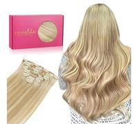 WENNALIFE Extension Capelli Veri Clip, 38cm 70g 7Pezzi Biondo Sporco Misto a Biondo Candido Extension Clip Capelli Veri Lisci Umani Extension Con Clip Naturali Extension Capelli Veri