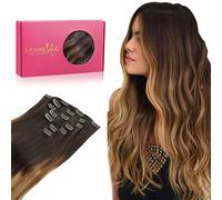 WENNALIFE Extension Capelli Veri Clip, 45cm 120g 7pcs Extension Clip Capelli Veri Castano Scuro fino a Castano e Biondo Sporco Evidenziato Remy Umani Naturali Capelli Extension con Clip