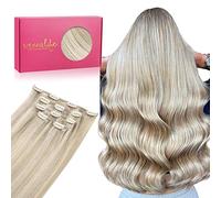 WENNALIFE Extension Capelli Veri Clip, 45cm 80g 5Pezzi Biondo Cenere con Riflessi Biondo Platino Extension Clip Capelli Veri Lisci Umani Extension Con Clip Naturali Extension Capelli Veri